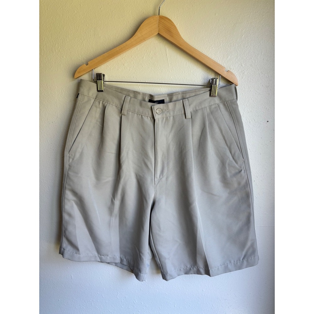 Dockers Golf Mens W34 Pleated Herringbone Shorts Khaki Grey  (fits 34X9)